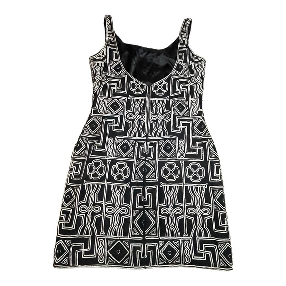 SCALA Beaded Black White Geometric Dress size Medium Vintage VTG‎ Cocktail Dress - Picture 2 of 8
